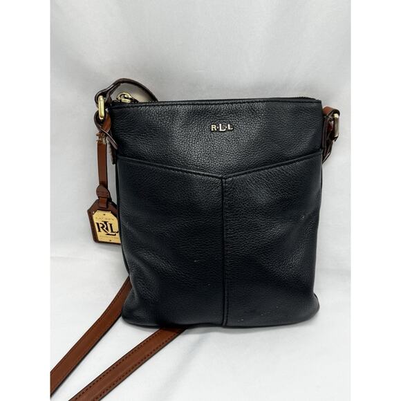 Lauren Ralph Lauren Womens Leather Gold Tone Hardware Crossbody Bag Black Size S - Picture 1 of 9
